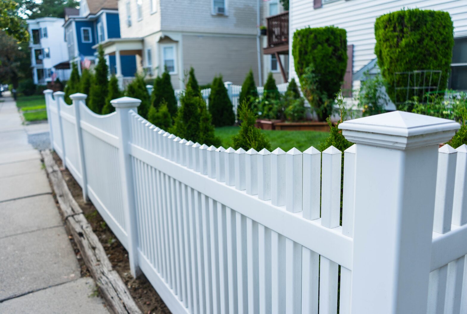 White picket fence residential neighborhood houses concept